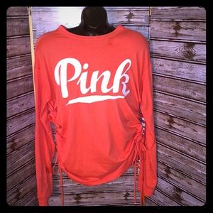 🌴VICTORIA SECRET PINK•XS•CORAL•LACEUP SIDES•LSleeve